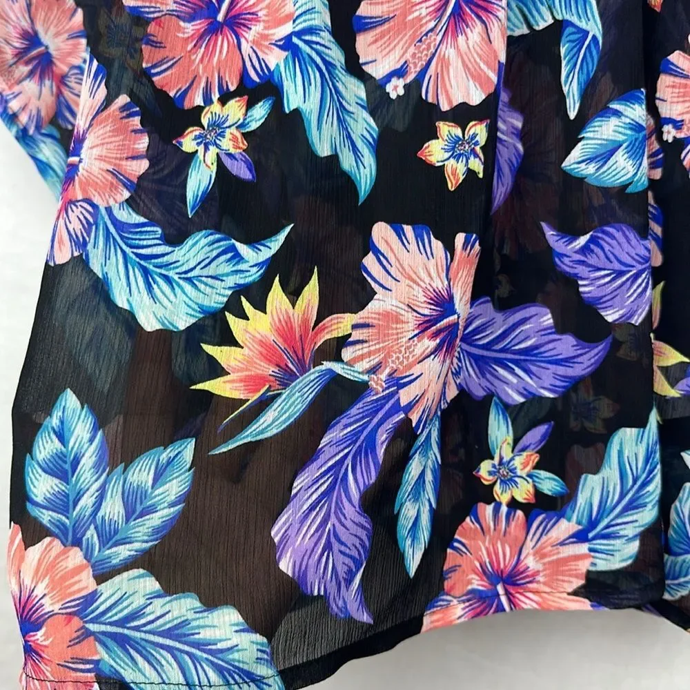 Miken TROPICAL FLORAL Print Smocked Waist Cover-up, Sz M